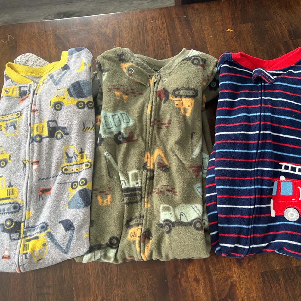 Set of 3 Baby Sleepers with Construction and Vehicle Prints